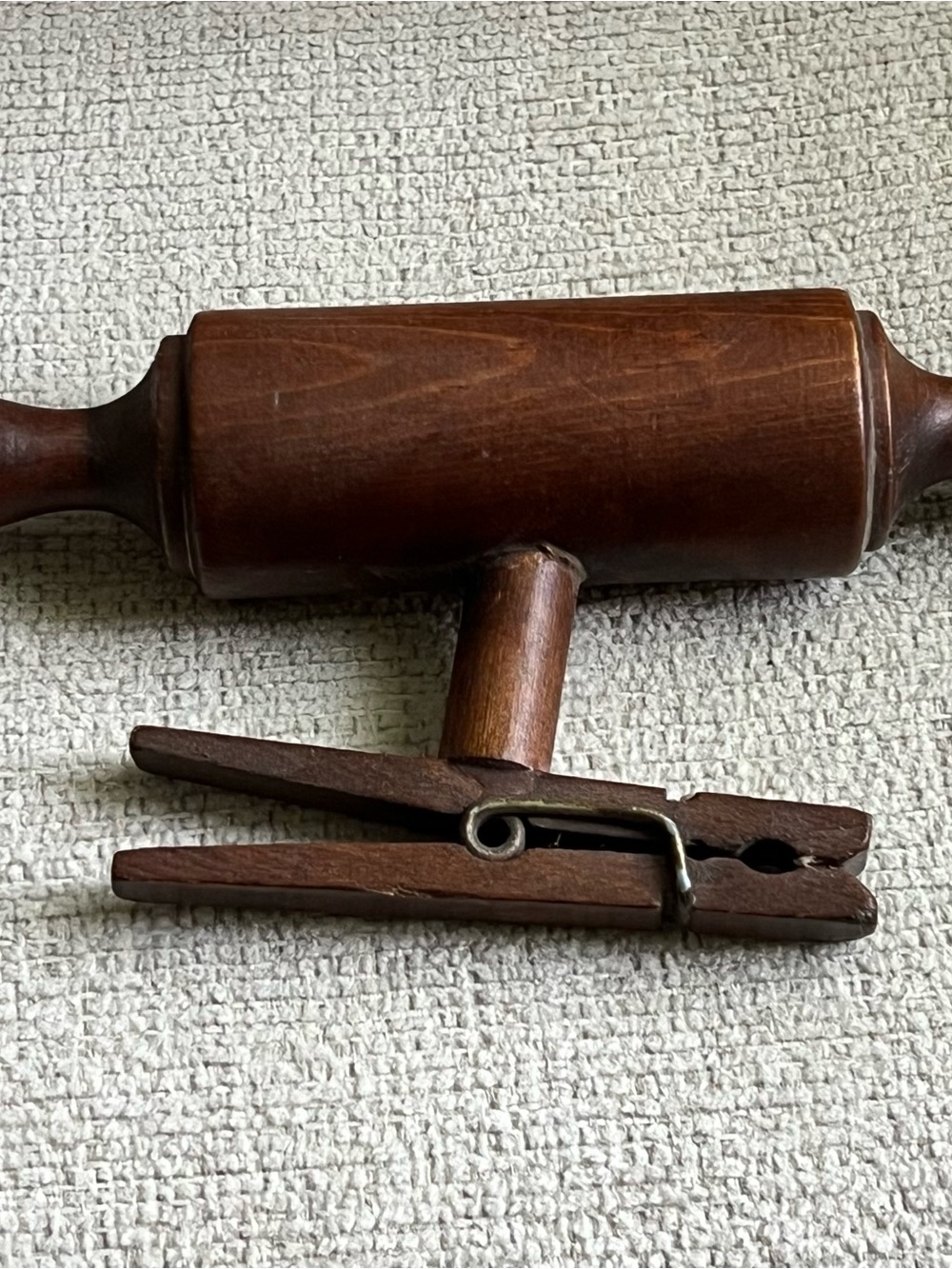 Vintage Wooden rolling pin memo holder - Dark Brown